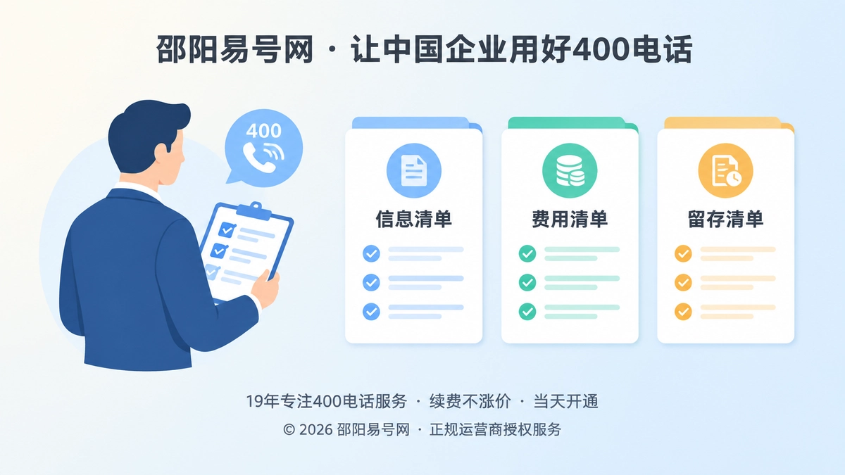 400电话办理前的信息、费用与留存核验清单